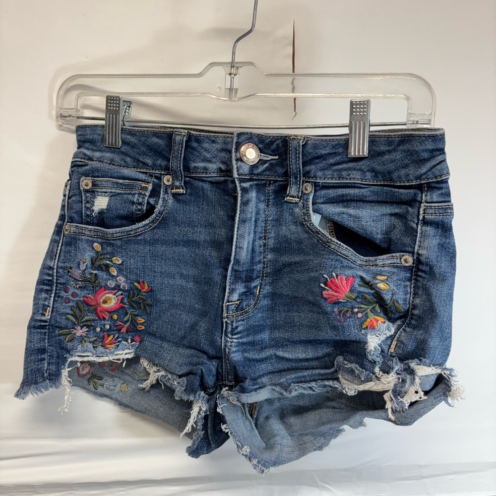 American Eagle Hi Rise Shortie Floral Jean Shorts Women Size 6